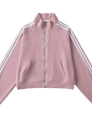 Cute Everyday Outfits, Outfit Inspo Casual Blokette Bows Side Stripe Zip Up Sweatshirt