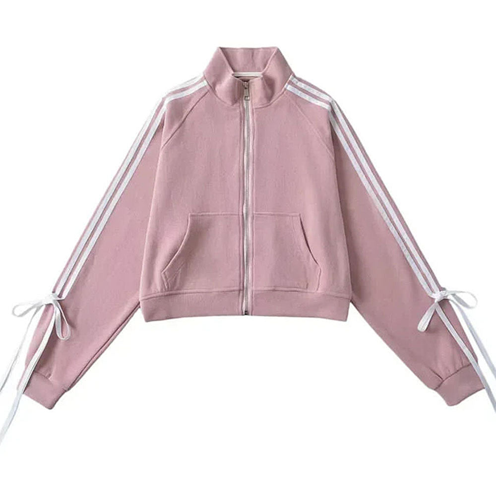 Cute Everyday Outfits, Outfit Inspo Casual Blokette Bows Side Stripe Zip Up Sweatshirt