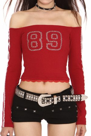 Cute Everyday Outfits, Outfit Inspo Casual Blokette Jersey-Style 89 Rhinestone Top