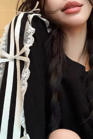 Cute Everyday Outfits, Outfit Inspo Casual Blokette Side Stripe Lace Long Sleeve