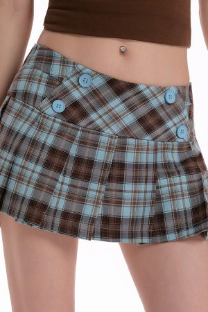 Cute Everyday Outfits, Outfit Inspo Casual Blue Brown Pleated Mini Skirt
