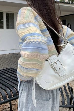 Cute Everyday Outfits, Outfit Inspo Casual Blue & Yellow Pastel Striped Cardigan
