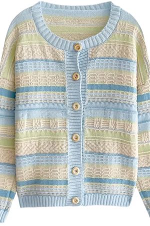 Cute Everyday Outfits, Outfit Inspo Casual Blue & Yellow Pastel Striped Cardigan