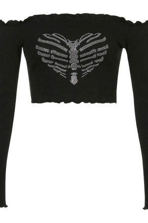 Cute Everyday Outfits, Outfit Inspo Casual Bones Rhinestone Bardot Top