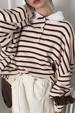 Cute Everyday Outfits, Outfit Inspo Casual Bonjour Baby Stripe Polo Sweatshirt