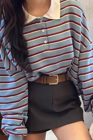 Cute Everyday Outfits, Outfit Inspo Casual Bonjour Baby Stripe Polo Sweatshirt