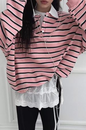 Cute Everyday Outfits, Outfit Inspo Casual Bonjour Baby Stripe Polo Sweatshirt
