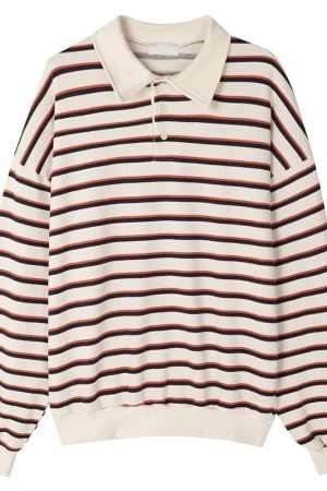 Cute Everyday Outfits, Outfit Inspo Casual Bonjour Baby Stripe Polo Sweatshirt