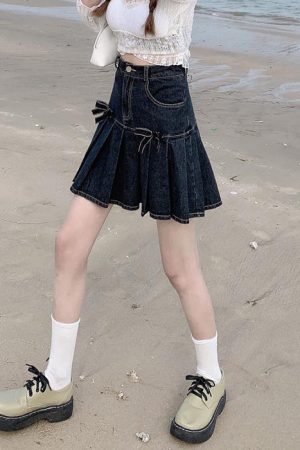 Cute Everyday Outfits, Outfit Inspo Casual Bow Denim Pleated Skirt