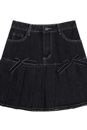 Cute Everyday Outfits, Outfit Inspo Casual Bow Denim Pleated Skirt