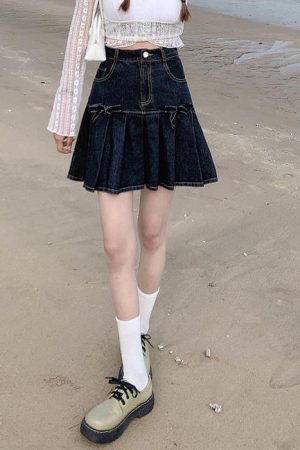 Cute Everyday Outfits, Outfit Inspo Casual Bow Denim Pleated Skirt