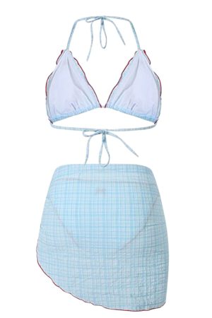 Cute Everyday Outfits, Outfit Inspo Casual Bow Embroidery Gingham Bikini Set & Beach Skirt