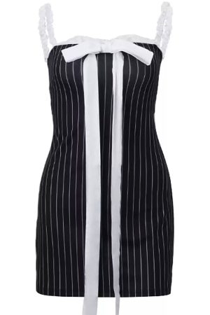 Cute Everyday Outfits, Outfit Inspo Casual Bow Lace Striped Mini Dress