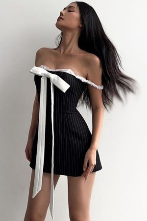 Cute Everyday Outfits, Outfit Inspo Casual Bow Lace Striped Mini Dress