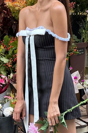Cute Everyday Outfits, Outfit Inspo Casual Bow Lace Striped Mini Dress