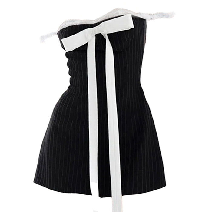 Cute Everyday Outfits, Outfit Inspo Casual Bow Lace Striped Mini Dress
