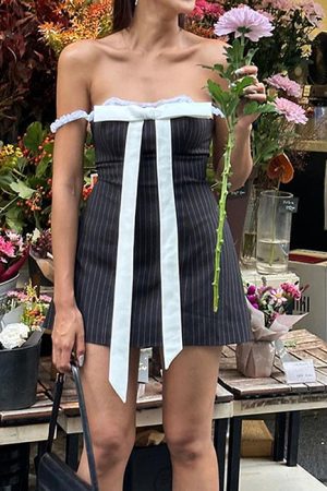 Cute Everyday Outfits, Outfit Inspo Casual Bow Lace Striped Mini Dress