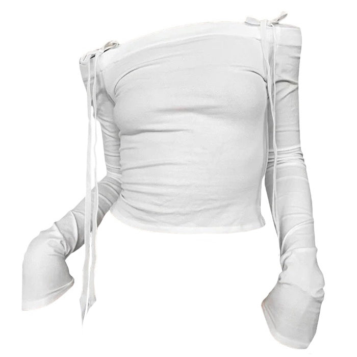 Cute Everyday Outfits, Outfit Inspo Casual Bow Off-Shoulder Long Sleeve Top