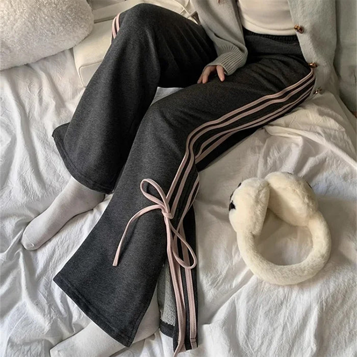 Cute Everyday Outfits, Outfit Inspo Casual Bow Side Stripe Sweatpants Cute Everyday Outfits, Outfit Inspo Casual Bow Side Stripe Sweatpants