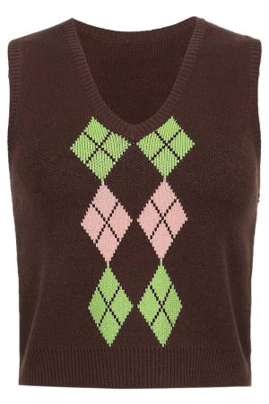 Cute Everyday Outfits, Outfit Inspo Casual Brown Argyle Vest