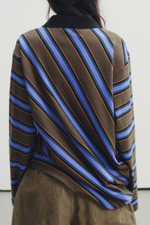 Cute Everyday Outfits, Outfit Inspo Casual Brown Blue Stripe Rugby Polo