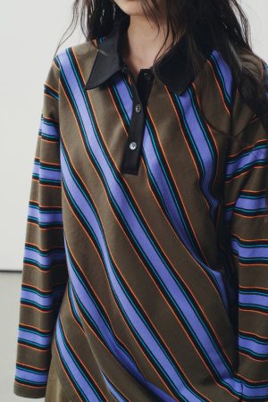 Cute Everyday Outfits, Outfit Inspo Casual Brown Blue Stripe Rugby Polo