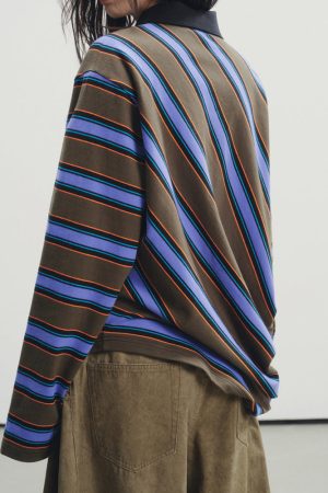 Cute Everyday Outfits, Outfit Inspo Casual Brown Blue Stripe Rugby Polo