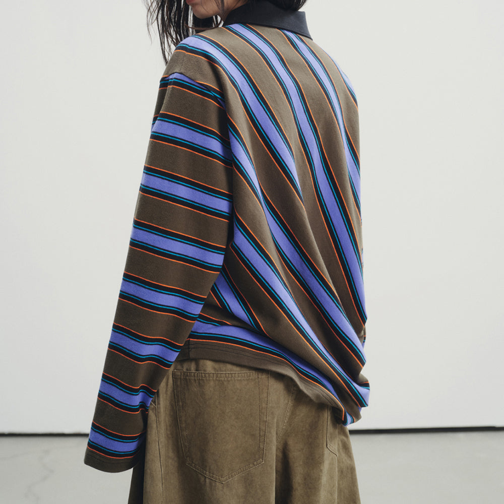 Cute Everyday Outfits, Outfit Inspo Casual Brown Blue Stripe Rugby Polo Cute Everyday Outfits, Outfit Inspo Casual Brown Blue Stripe Rugby Polo