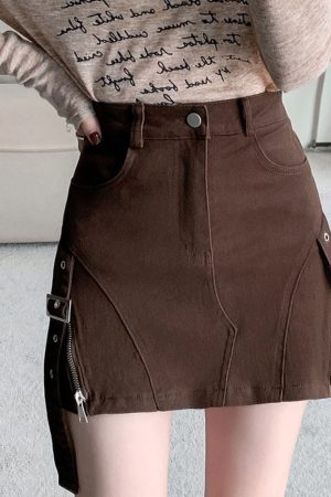 Cute Everyday Outfits, Outfit Inspo Casual Brown Denim Buckle Skirt