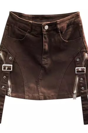 Cute Everyday Outfits, Outfit Inspo Casual Brown Denim Buckle Skirt