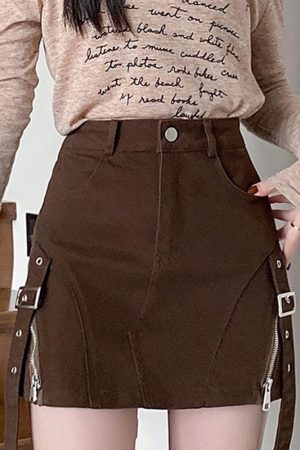 Cute Everyday Outfits, Outfit Inspo Casual Brown Denim Buckle Skirt