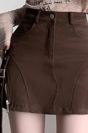 Cute Everyday Outfits, Outfit Inspo Casual Brown Denim Buckle Skirt