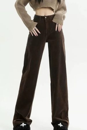 Cute Everyday Outfits, Outfit Inspo Casual Brown High-Rise Retro Cord Pants