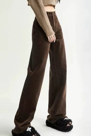 Cute Everyday Outfits, Outfit Inspo Casual Brown High-Rise Retro Cord Pants