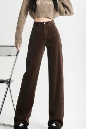 Cute Everyday Outfits, Outfit Inspo Casual Brown High-Rise Retro Cord Pants