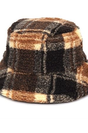 Cute Everyday Outfits, Outfit Inspo Casual Brown Plaid Fuzzy Bucket Hat