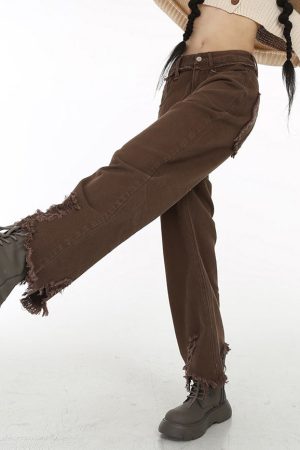 Cute Everyday Outfits, Outfit Inspo Casual Brown Straight Leg Distressed Jeans