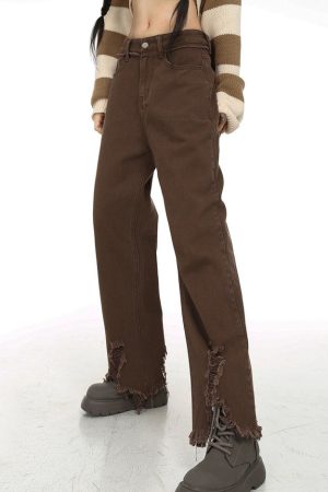 Cute Everyday Outfits, Outfit Inspo Casual Brown Straight Leg Distressed Jeans