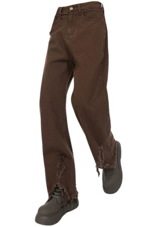 Cute Everyday Outfits, Outfit Inspo Casual Brown Straight Leg Distressed Jeans