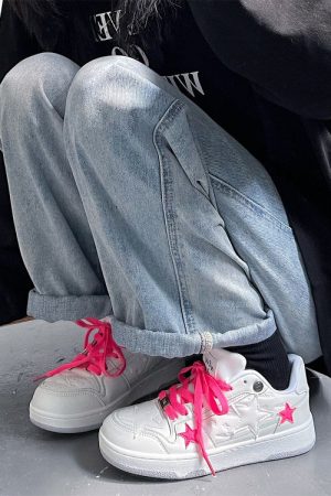 Cute Everyday Outfits, Outfit Inspo Casual Bubblegum Pink Star Sneakers in White