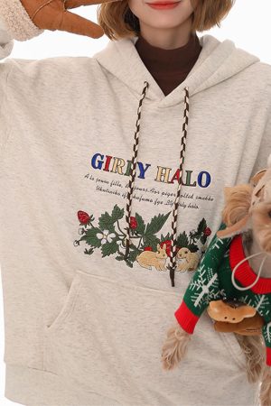 Cute Everyday Outfits, Outfit Inspo Casual Bunny Embroidery Cottagecore Hoodie