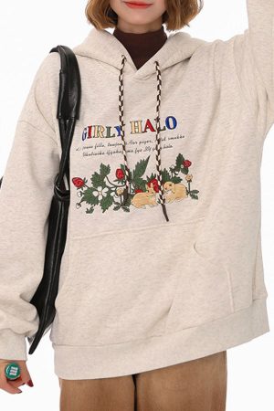 Cute Everyday Outfits, Outfit Inspo Casual Bunny Embroidery Cottagecore Hoodie