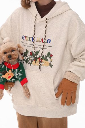 Cute Everyday Outfits, Outfit Inspo Casual Bunny Embroidery Cottagecore Hoodie