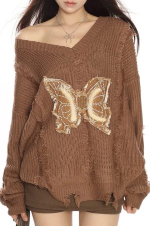 Cute Everyday Outfits, Outfit Inspo Casual Butterfly Aesthetic Distressed Sweater