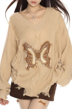 Cute Everyday Outfits, Outfit Inspo Casual Butterfly Aesthetic Distressed Sweater
