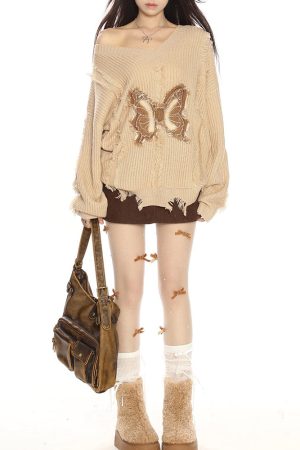 Cute Everyday Outfits, Outfit Inspo Casual Butterfly Aesthetic Distressed Sweater