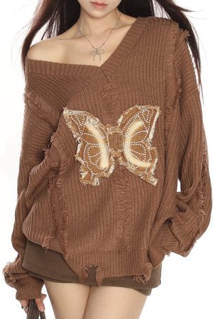 Cute Everyday Outfits, Outfit Inspo Casual Butterfly Aesthetic Distressed Sweater