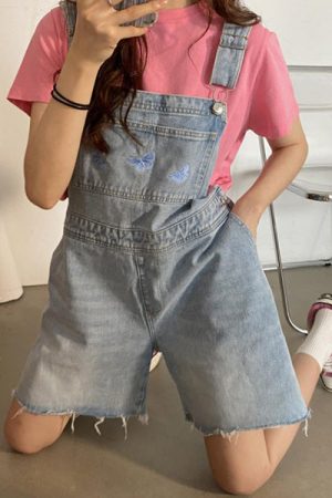 Cute Everyday Outfits, Outfit Inspo Casual Butterfly Denim Dungaree Shorts