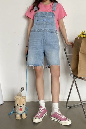 Cute Everyday Outfits, Outfit Inspo Casual Butterfly Denim Dungaree Shorts
