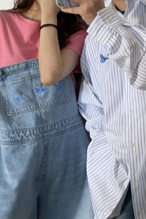 Cute Everyday Outfits, Outfit Inspo Casual Butterfly Denim Dungaree Shorts